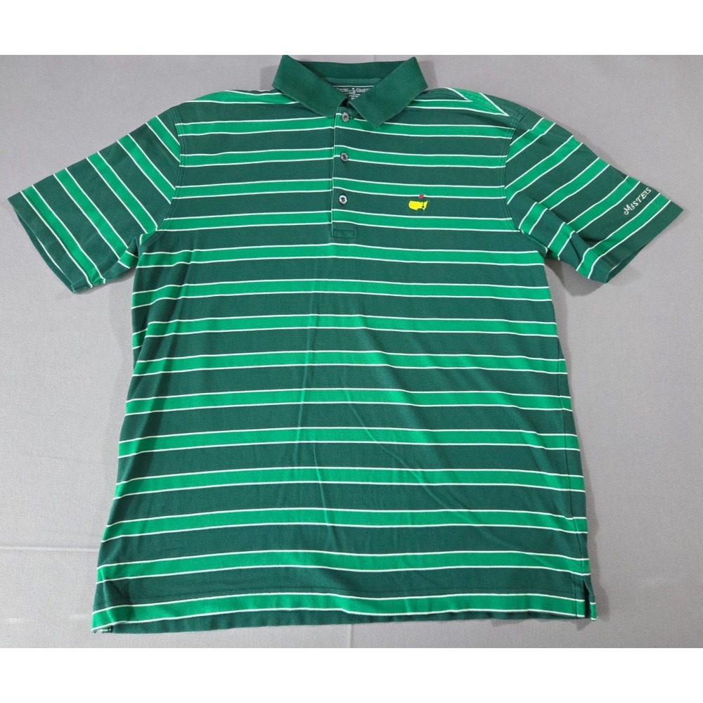 Masters Collection Shirt Mens Large Green Striped Golf Performance Polo Augusta